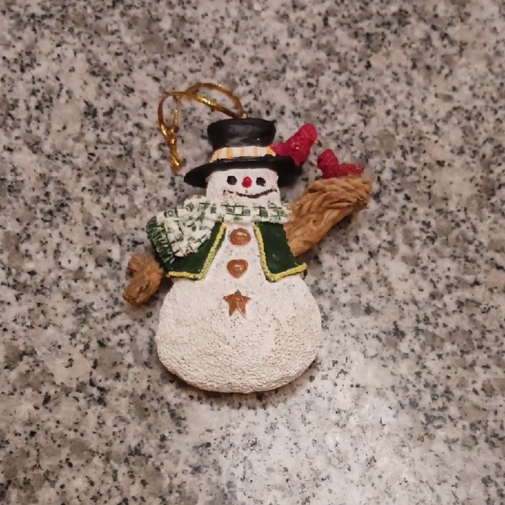 Festive Snowman Ornament with Green Scarf and Black HatNWOT